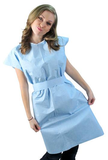 DG803 - Premium Tissue/Poly/Tissue Exam Gown - Blue - DisposableGowns.com